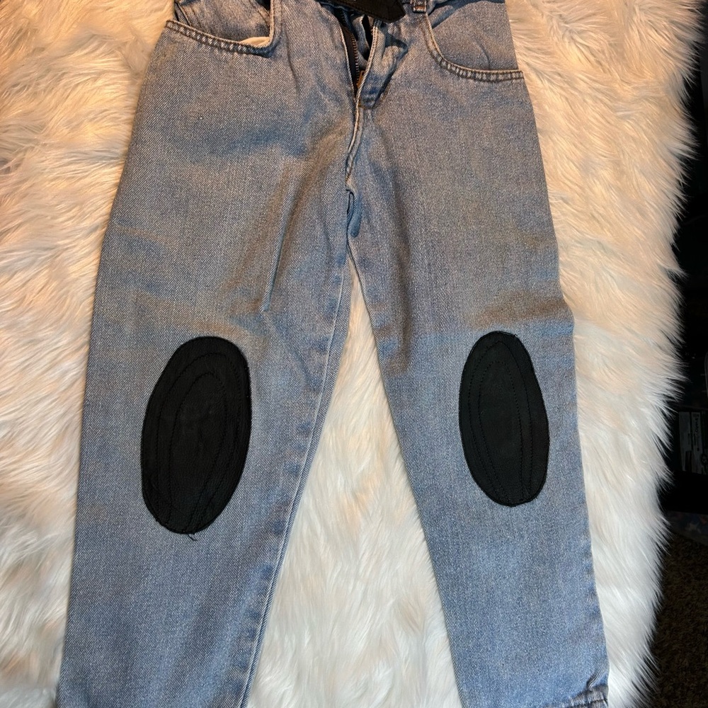 VINTAGE Blue Denim Jeans Black Leather Little Boys Size 5-6
